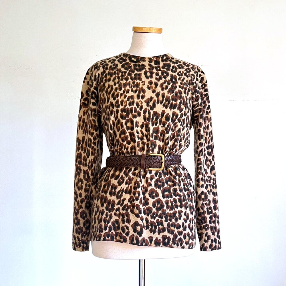 Vintage 80s Magnolia Leopard Animal Print Wool & Angora Crew Neck Sweater
